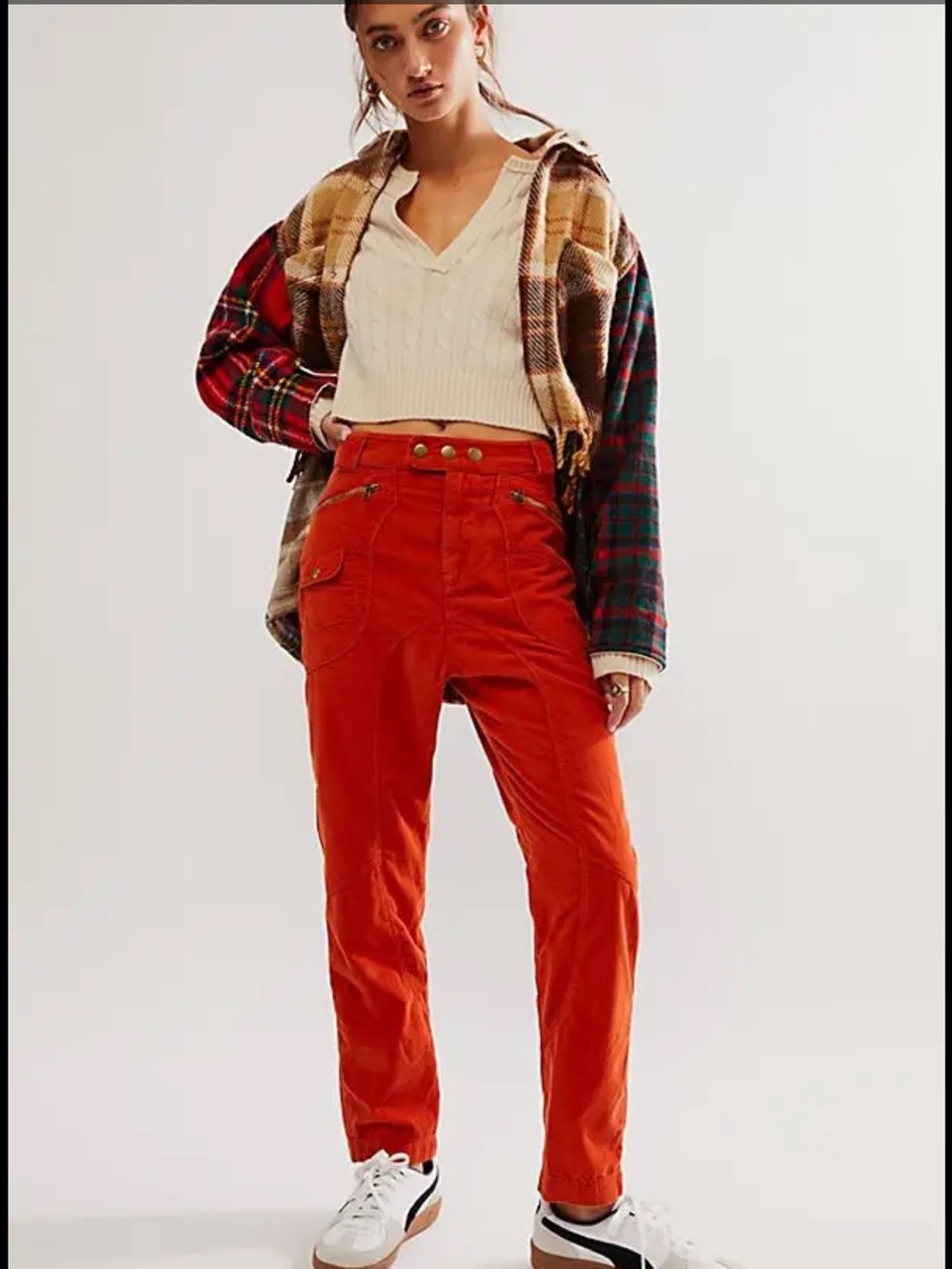 Free People High Gear Moto Corduroy Pants Orange Size 8